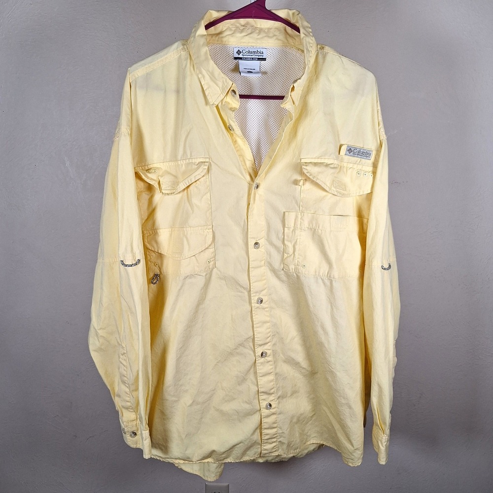 Columbia PFG Vented Fishing Shirt Long Sleeve Butter Yellow Roll Tab XL